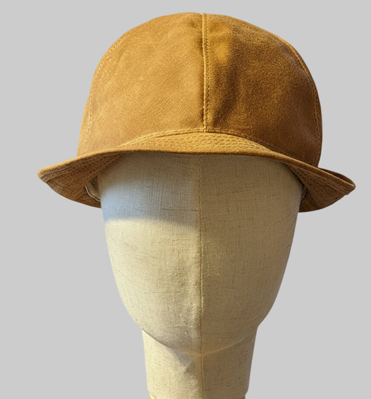 Brown waxed canvas 6 panel hat with stitched detail brim